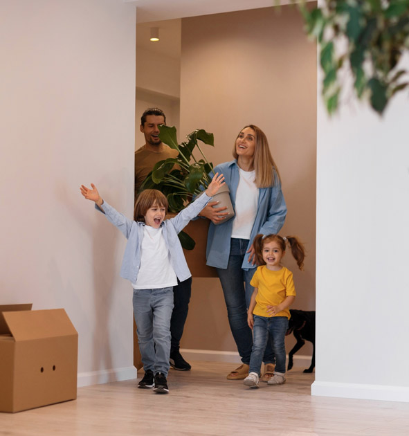 happy family moving to house